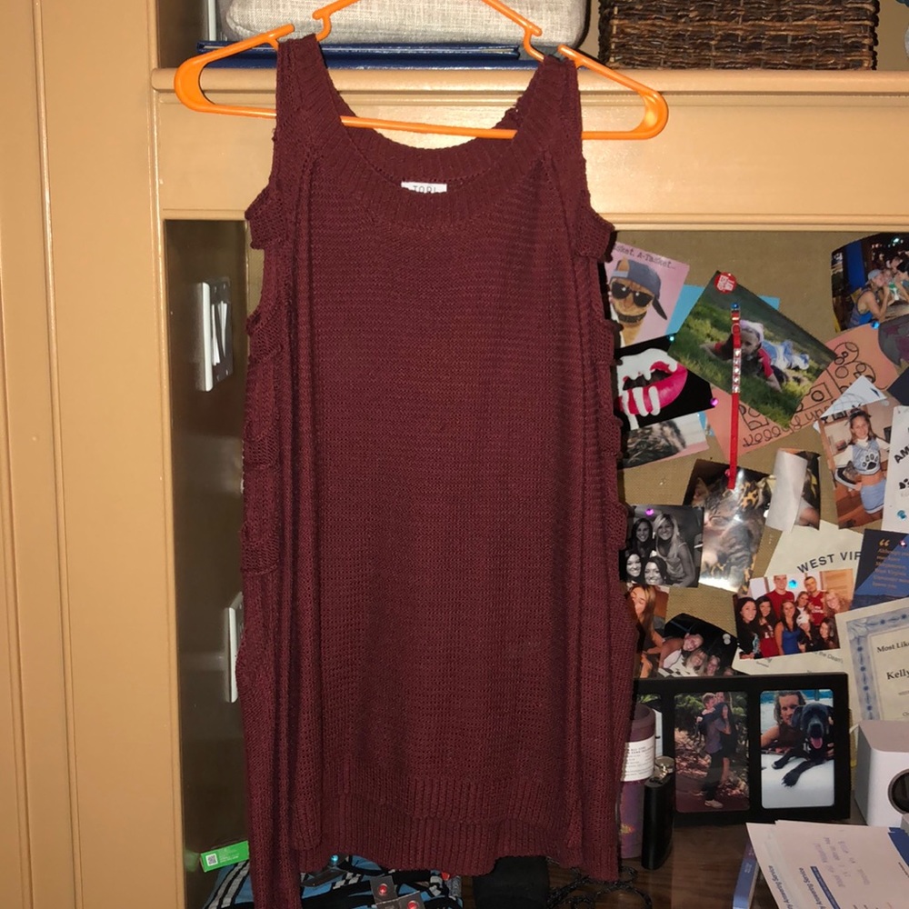 TOBI maroon open shoulder sweater
